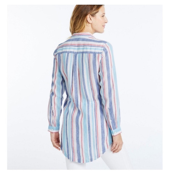 L.L. Bean Size XS Petite Striped Premium Washable Linen Drawstring Tunic Top - Picture 2 of 6
